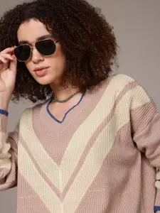 The Roadster Lifestyle Co. Geometric Print Pure Acrylic Longline Pullover