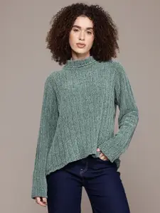 The Roadster Lifestyle Co. Ribbed High-Low Hem High Neck Pullover