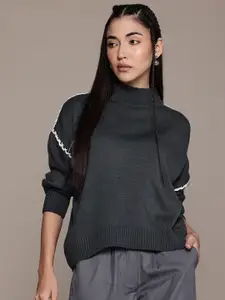 The Roadster Lifestyle Co. High Neck Pullover with Embroidered Detail