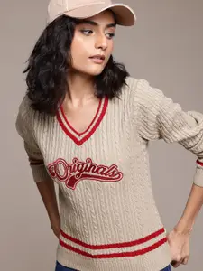 The Roadster Lifestyle Co. Self Design Cable Knit Sweater