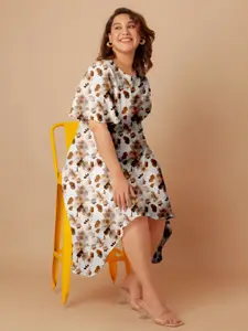 Zink Curve Floral Print Fit and Flare Midi Plus Size Dress