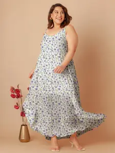 Zink Curve Floral Printed Smocked Tiered Maxi Dress