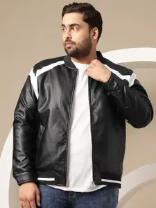 Sztori Plus-Size Faux Leather Bomber Jacket
