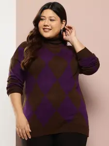 Sztori Plus-Size Geometric Print Pure Acrylic Longline Pullover