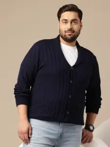 Sztori Plus Size Acrylic Self Striped Cardigan