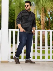 Sztori Plus Size Striped Acrylic Cardigan