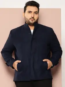 Sztori Plus Size Band Collar Single-Breasted Coat