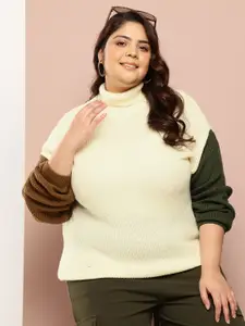 Sztori Plus Size Contrast Sleeves Acrylic Pullover