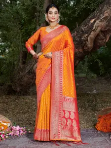 Ishin Ethnic Motifs Woven Design Zari Silk Blend Banarasi Saree