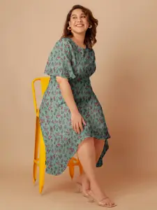 Zink Curve Floral Print Fit and Flare Midi Plus Size Dress