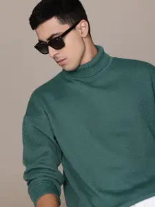 The Roadster Lifestyle Co. Textured Turtle Neck Drop-Shoulder Sleeves Pullover