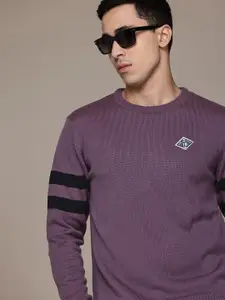 The Roadster Lifestyle Co. Pure Acrylic Striped Sleeves Pullover