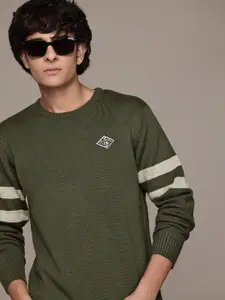 The Roadster Lifestyle Co. Pure Acrylic Striped Sleeves Pullover