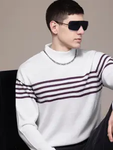 The Roadster Lifestyle Co. Striped  Pure Acrylic Pullover