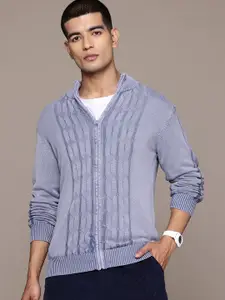 The Roadster Lifestyle Co. Mock Collar Cable Knit Front-Open Cardigan