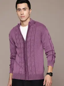 The Roadster Lifestyle Co. Mock Collar Cable Knit Front-Open Cardigan