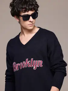 Roadster Men Typography Pullover with Embroidered Detail