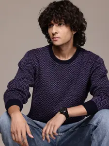 The Roadster Lifestyle Co. Men Self Design Acrylic Pullover