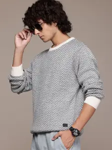 The Roadster Lifestyle Co. Men Self Design Acrylic Pullover