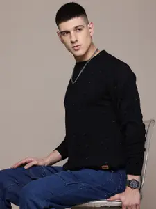 The Roadster Lifestyle Co. Speckled Pullover with Brand-Logo Detail