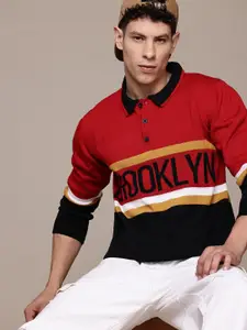 The Roadster Lifestyle Co. Men Typography Striped Acrylic Pullover