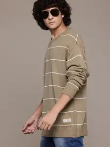 The Roadster Lifestyle Co. Pure Acrylic Striped Longline Pullover