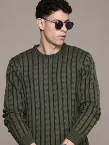 The Roadster Lifestyle Co. Cable Knit Striped Pullover