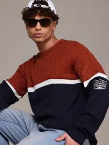 The Roadster Lifestyle Co. Cable-Knit Colourblocked Acrylic Pullover