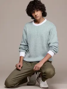 The Roadster Lifestyle Co. Men Self Design Acrylic Pullover