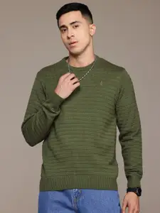 The Roadster Lifestyle Co. Men Self Striped Acrylic Pullover