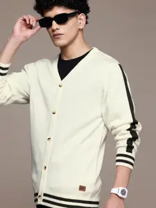 The Roadster Lifestyle Co. V-Neck Acrylic Striped Detail Cardigan