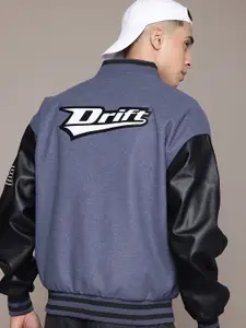 The Roadster Lifestyle Co. Typography Faux Leather Sleeve Varsity Jacket