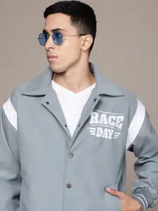 The Roadster Lifestyle Co. Typography Printed Shirt Collar Relaxed Bomber Jacket