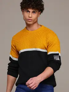 The Roadster Lifestyle Co. Cable-Knit Colourblocked Acrylic Pullover