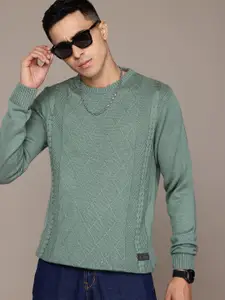 The Roadster Lifestyle Co. Men Self Checked Acrylic Pullover