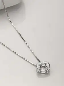 Zavya Rhodium-Plated 925 Pure Sterling Silver Cubic Zirconia Pendants with Chains