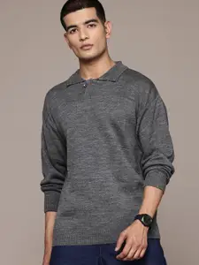 The Roadster Lifestyle Co. Polo Collar Melange Effect Pullover