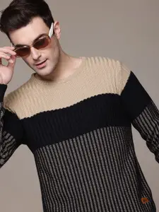 The Roadster Lifestyle Co. Striped & Ribbed Pure Acrylic Longline Pullover