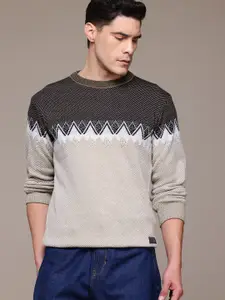 The Roadster Lifestyle Co. Geometric Self Design Sweater