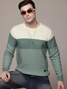 The Roadster Lifestyle Co. Striped & Ribbed Pure Acrylic Pullover