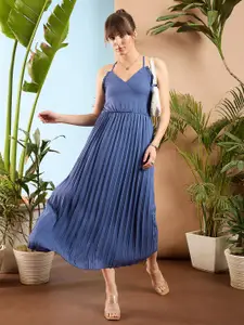 SASSAFRAS Shoulder Strap Pleated A-Line Maxi Dress