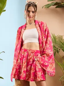 SASSAFRAS Floral Mid-Rise Loose Fit Pleated Shorts