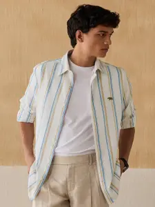 Andamen Premium Slim Fit Striped Spread Collar Long Sleeves Cotton Casual Shirt