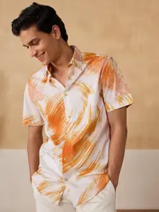 Andamen Premium Abstract Printed Spread Collar Short Sleeves Cotton Casual Shirt