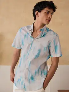 Andamen Premium Slim Fit Abstract Printed Spread Collar Twill Cotton Casual Shirt