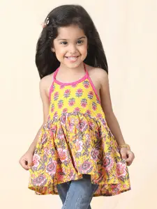 Sangria Girls Floral Printed Pure Cotton Halter Neck Empire Top
