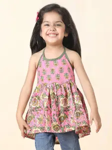 Sangria Girls Floral Printed Pure Cotton Halter Neck Empire Top