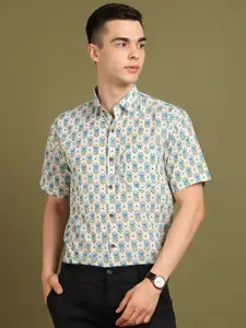 FUBAR Slim Fit Printed Spread Collar Short Sleeves Cotton Casual Shirt