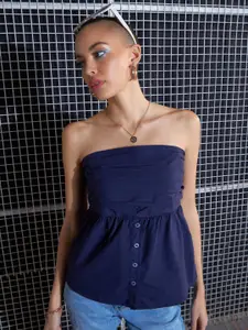 SASSAFRAS Off-Shoulder Pleated Smocked Pure Cotton Tube Top