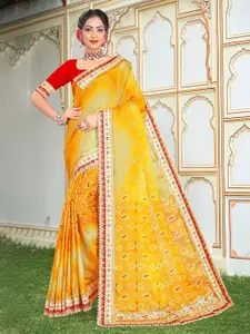 Mitera Yellow Bandhani Embroidered Bandhani Printed Saree